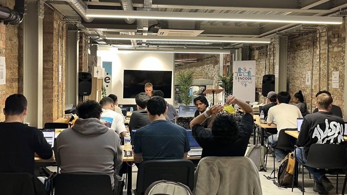 eth_cata's tweet photo. Day 3 brought the deadline stress ๐ปโก
Final submissions, judging, and the big finale.
But beyond winners and prizes, itโs the ideas, the grind, and the vision that truly won.
AI x Web3 has never looked more alive.
@encodeclub @SuperteamUK #EncodeAILondon https://t.co/WR1AzmRF08