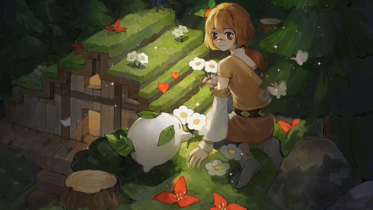 _carmily's tweet photo. Illustration for Onibi for their upcoming game, Tomo: Endless Blue 🌲 Explore the woody landscape with a round friend! https://t.co/pXZZcrsJwB