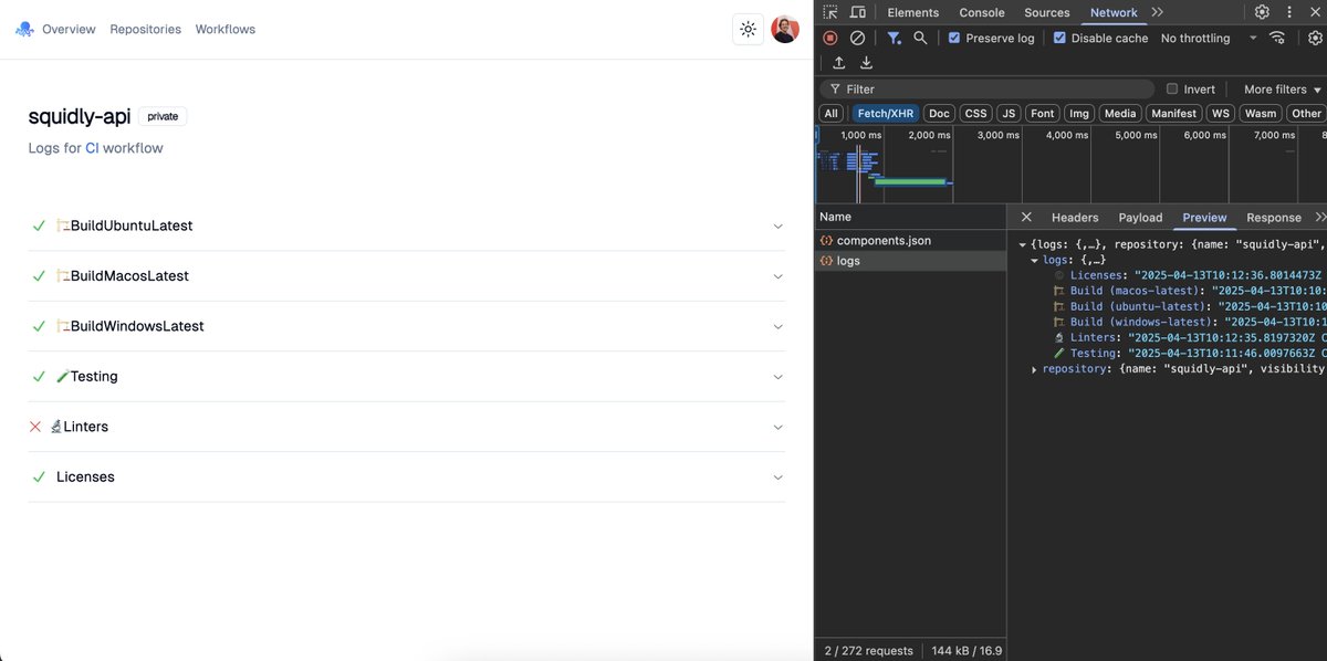 fralps_dev's tweet photo. Spending this Sunday afternoon giving the workflow run logs view a much-needed polish for https://t.co/eWS3FQI1p7 🦑

#IndieDevs #DevTools #github @sveltejs @SvelteSociety @adonisframework https://t.co/ET3MElBFzZ