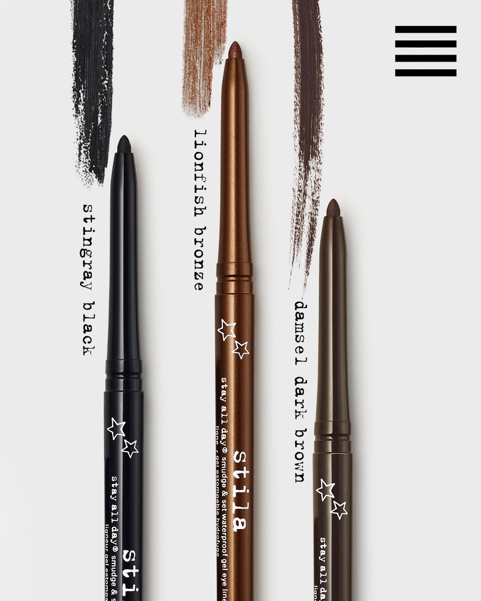 Ready, Smudge &amp; Set, go!

The award-winning Stay All Day Smudge &amp; Set Waterproof Gel Eye Liner is now available on Sephora.com. Pictured are fan favorite shades Damsel Dark Brown, Stingray Black, and Lionfish Bronze. 🖤🌟🤎

#Stila #EyeLiner #Sephora <a href="/Sephora/">Sephora</a>