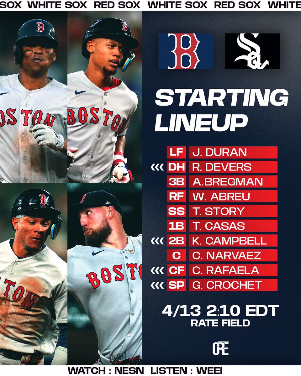 RafaelaEnjoyer's tweet photo. Todays Sox lineup @ the White Sox
Let’s eat https://t.co/7dOUhHJZ95