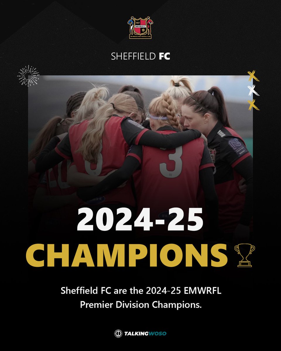SHEFFIELD FC ARE NATIONAL! 🏆

Sheffield FC Women are champions
2024-25 EMWRFL Premier Division champions, securing a promotion back to the FA Women's National League at the first attempt. 

📸 <a href="/SFCWomen/">Sheffield FC Women</a>