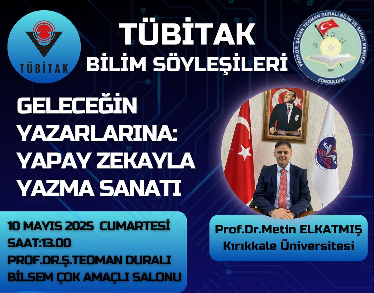 TÜBİTAK Bilim Söyleşileri programı kapsamında yaptığımız başvuru kabul edilmiştir. <a href="/kirikkaleunv/">Kırıkkale Üniversitesi</a> öğretim üyesi Prof. Dr. Metin Elkatmış'ı Kurumumuzda ağırlamaktan onur duyarız. <a href="/tcmeb/">Millî Eğitim Bakanlığı</a> @BilsemMeb <a href="/Tubitak/">TÜBİTAK</a> <a href="/ZonguldakMEM/">Zonguldak İl Millî Eğitim Müdürlüğü</a> <a href="/Mhtpz83/">Mehtap Öz</a>