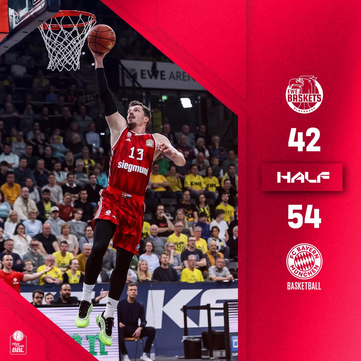 FCBBasketball's tweet photo. Halbzeit in Oldenburg!

#FCBB #OLDFCB #BBL (c) Stickel https://t.co/KTRtvOVf2k