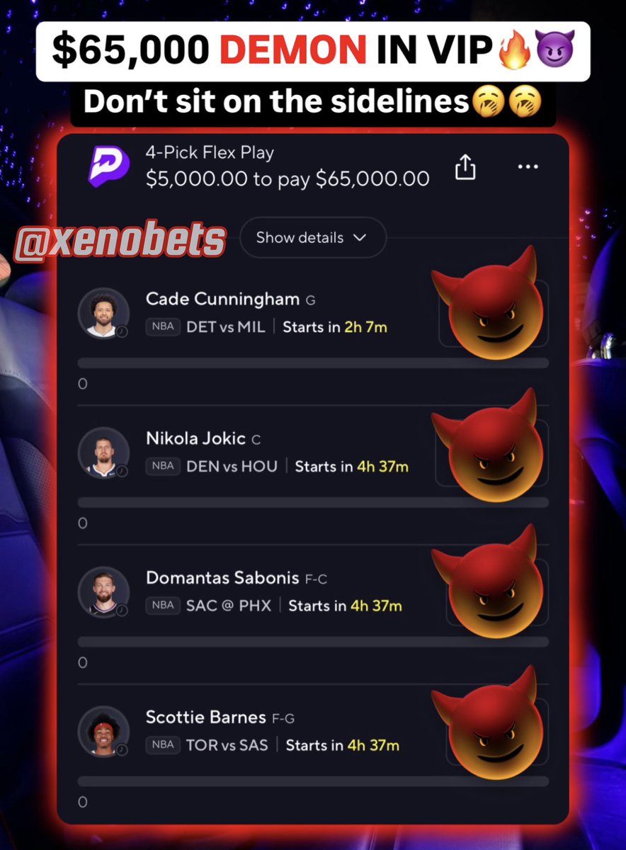 $65,000 DEMON 4MAN 🔥🧨

Grab this banger ➡️ xenobets.com/free

$250 to a Follower that Likes &amp; Rts!

#prizepicks #prizepicksnba #GamblingX