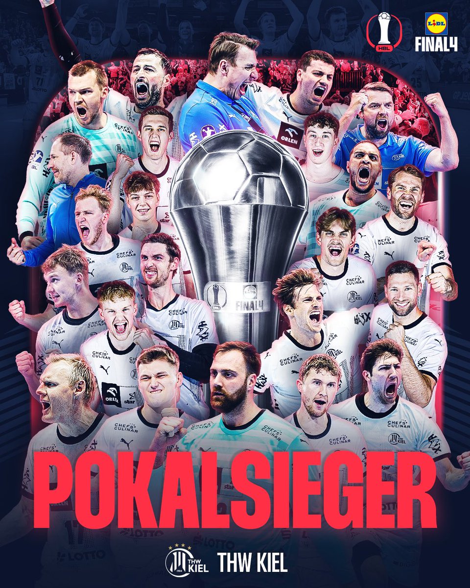 Der <a href="/thw_handball/">THW Kiel</a> ist zum 1️⃣3️⃣. Mal Pokalsieger! 🏆🙌🤩 Wer jubelt mit❓
_____
#LidlFinal4 #Handball