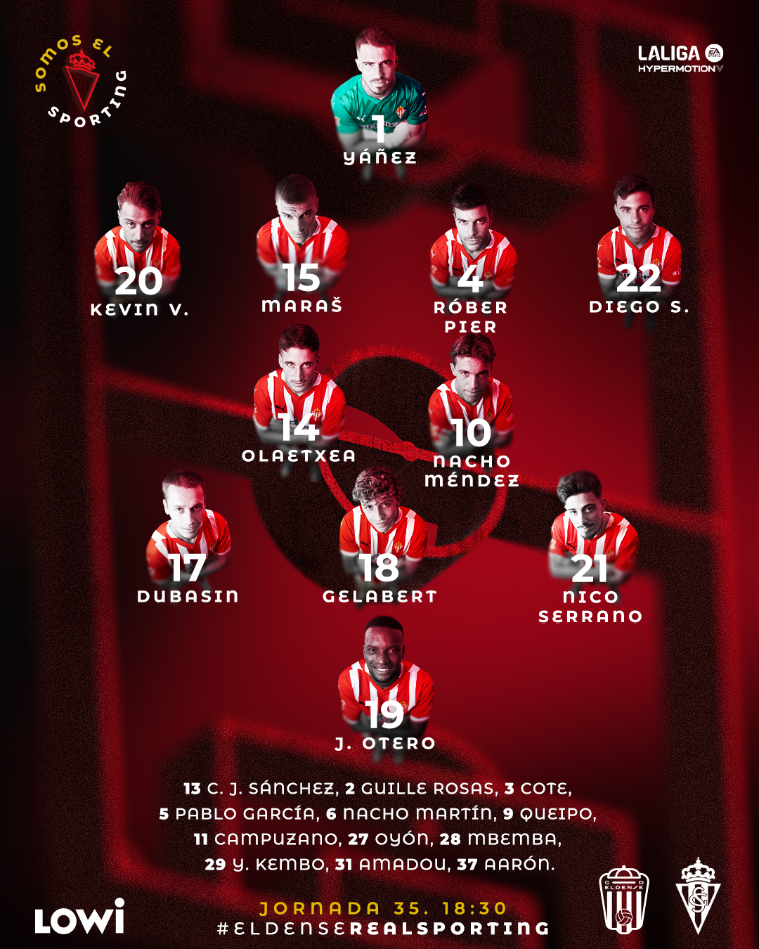 La alineación del Sporting de Gijón ante el Eldense.