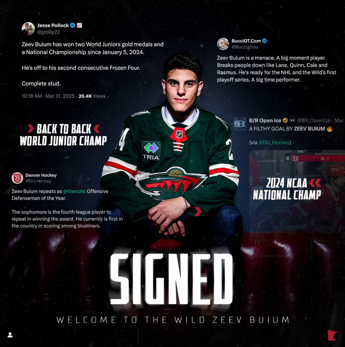 CONGRATULATIONS  to LA Jr. Kings alum Zeev Buium, who has signed a 3-year entry-level contract with the Minnesota Wild, the team that selected the 2005-born  defenseman 12th overall in the 2024 draft! 😎