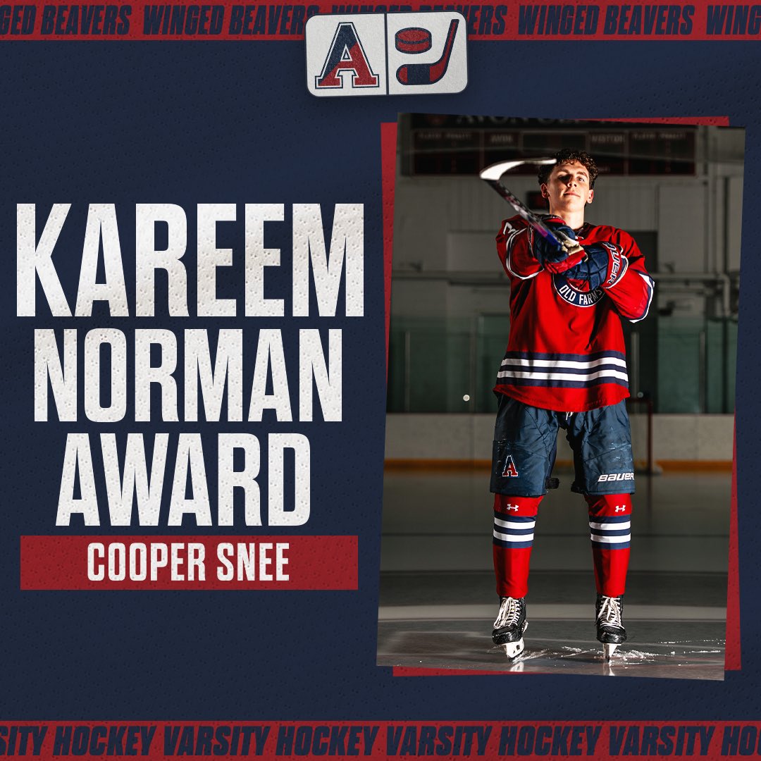 Congratulations to Cooper Snee '25, winner of the Kareem Norman '98 Award!
This honor celebrates a player who embodies Kareem's passion for hockey, love for Avon, and infectious enthusiasm for life.
Kareem's legacy lives on through players like Cooper!
