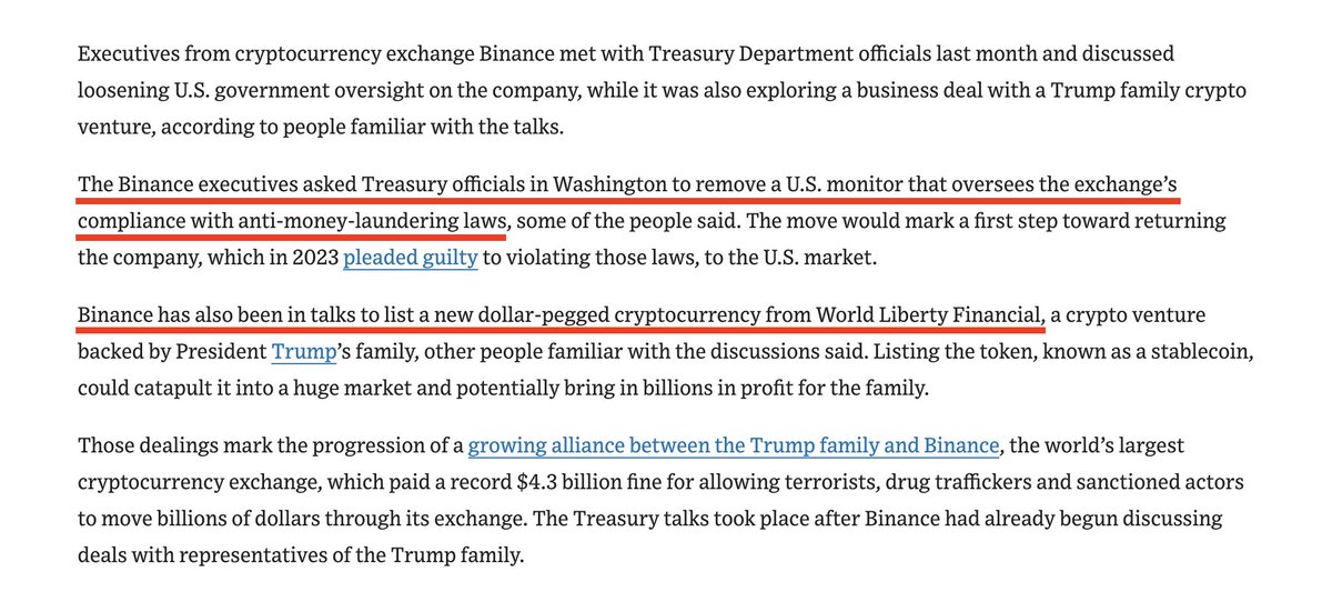 Cryptadamist's tweet photo. prediction: #Binance is going to get out from under the independent monitoring and billions of dollars in money laundering fines it was hit with in exchange for helping grow the market share of the Trump family stablecoin USD1. $WLFI https://t.co/pItHDV80p1