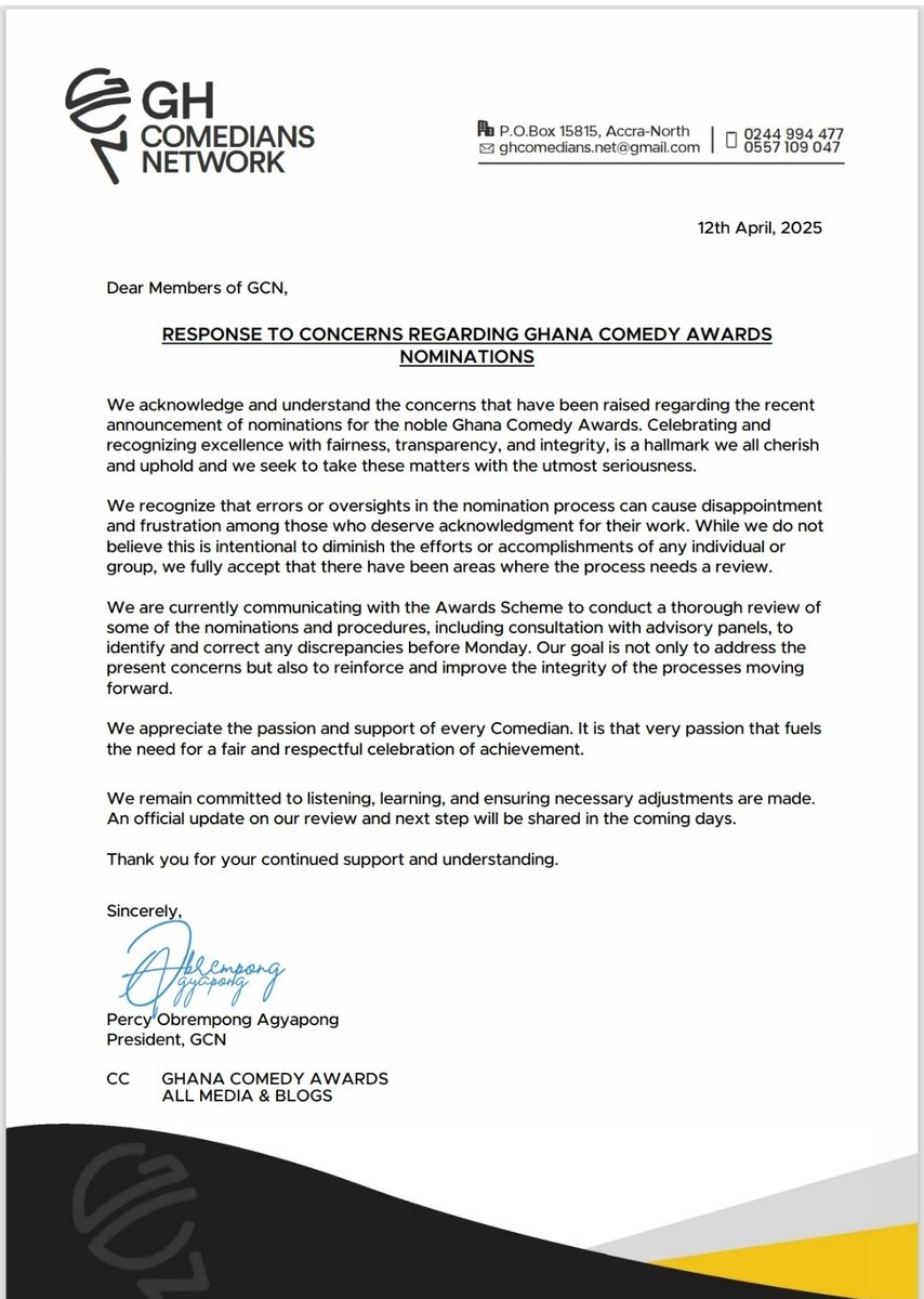 Ghcomediansnet's tweet photo. We are going to work with @gh_comedyawards to address all genuine concerns.

FOR YOUR ATTENTION ‼️ https://t.co/FMzYcc5tCB