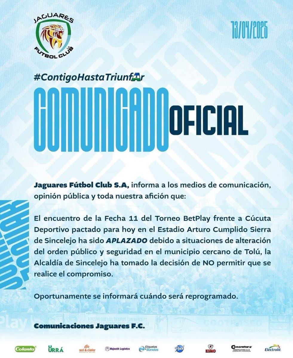NotiFronteraCuc's tweet photo. #ATENCIÓN Por los graves desórdenes causados por hinchas del Cúcuta Deportivo, se suspendió el partido que este equipo jugaría hoy contra Jaguares de Córdoba en la ciudad de Sincelejo. Una vez más un grupo de desadaptados empaña la fiesta del fútbol. https://t.co/FAx2CH0BgY