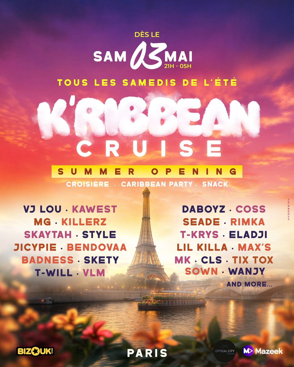 À partir du 3 mai, ton été change de rythme.
Tous les samedis : même adresse, même bateau, nouvelles vibes à chaque date 🛥️🎶💃

🌅 Sunset
🌴 Croisière
🎧 Rooftop
🪩 Clubbing jusqu’au bout de la nuit

K’ribbean Cruise, tous les samedis. Tout l’été. 🔥
🎟️ Billetterie in bio