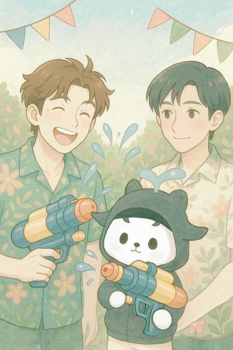 Cathy956cd's tweet image. #Polcasan
#ยัยซัง #YaiSan

Songkran with Papa PhorPhor 
San is so ready