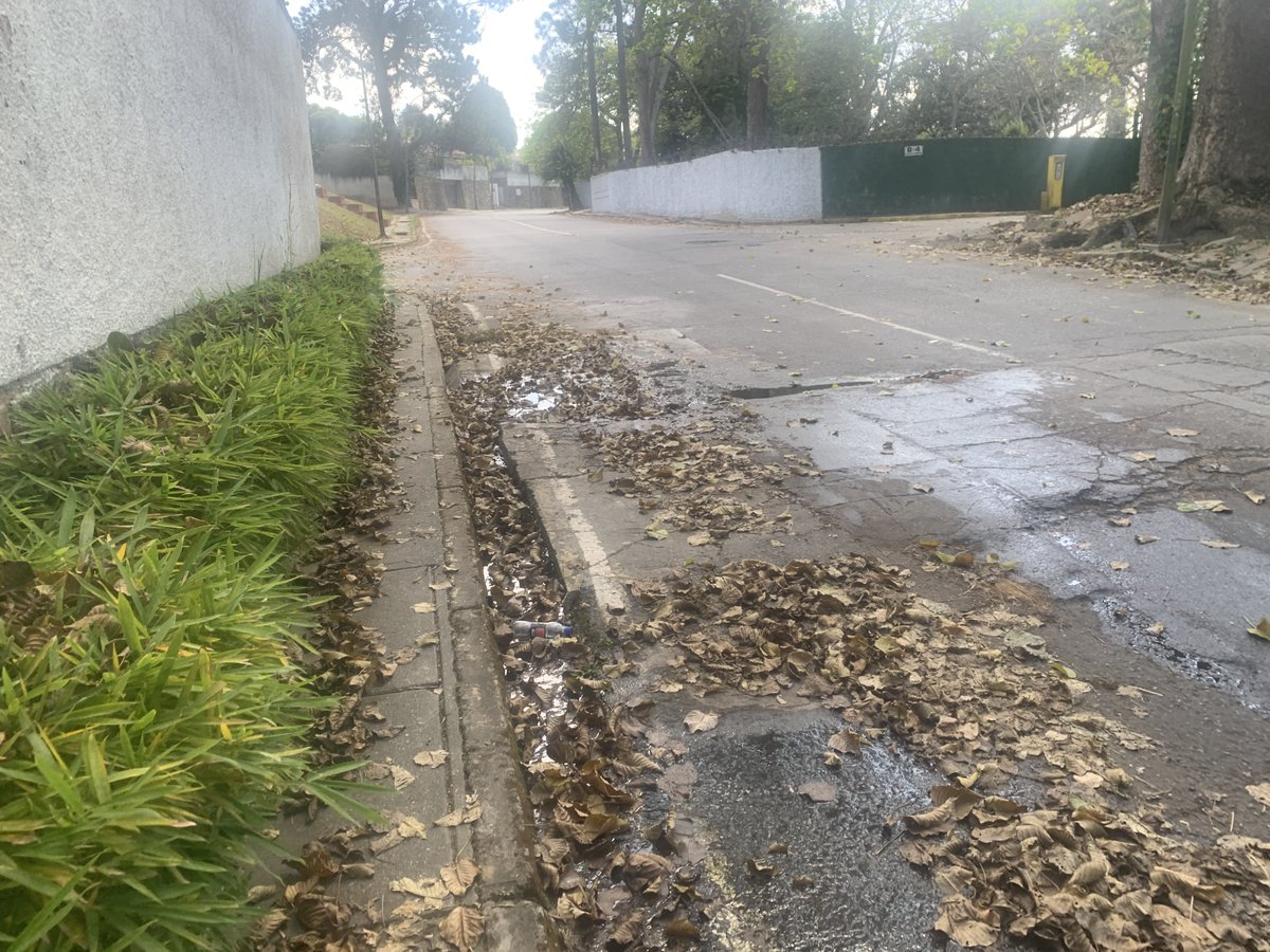 Luicmb's tweet photo. Buen día. Bote de aguas blancas en la Avenida Sur La Lagunita en el cruce con la calle B-5. Sale por alcantarilla redonda que fue reparada hace un tiempo @ServiciosEH https://t.co/wwmkR8U994