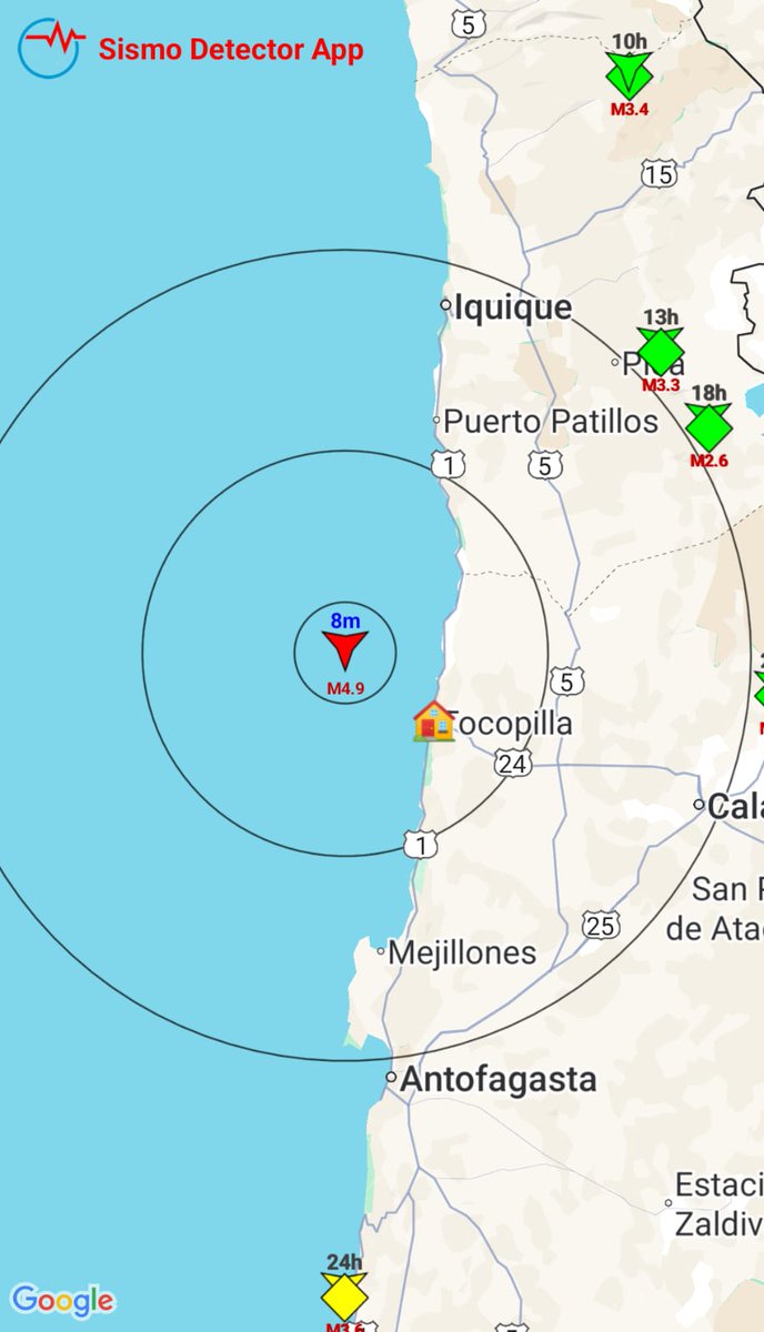 Sismología informa que el sismo percibido a las  11:32 tuvo una magnitud 5.0 con epicentro a 44 al N de Tocopilla.