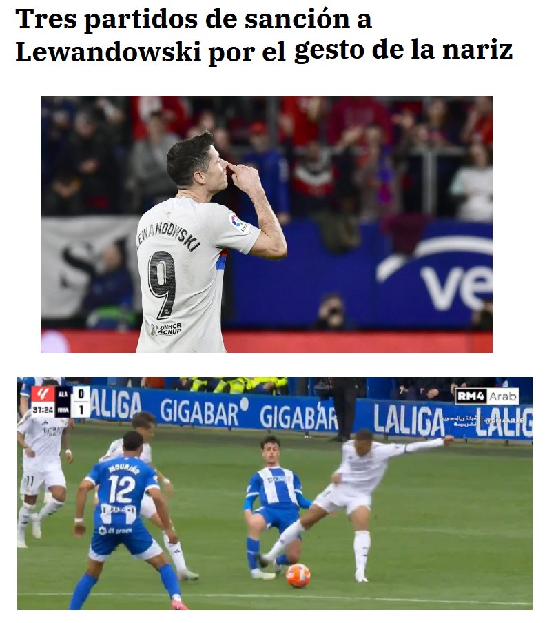 _Futbolero_'s tweet photo. A Lewandowski le cayeron 3 partidos por tocarse la nariz. 

¿Cuántos partidos le caerán a Mbappé por estar a punto de romperle la pierna a un jugador del Alavés?🤔 https://t.co/PfDCJ7auuz