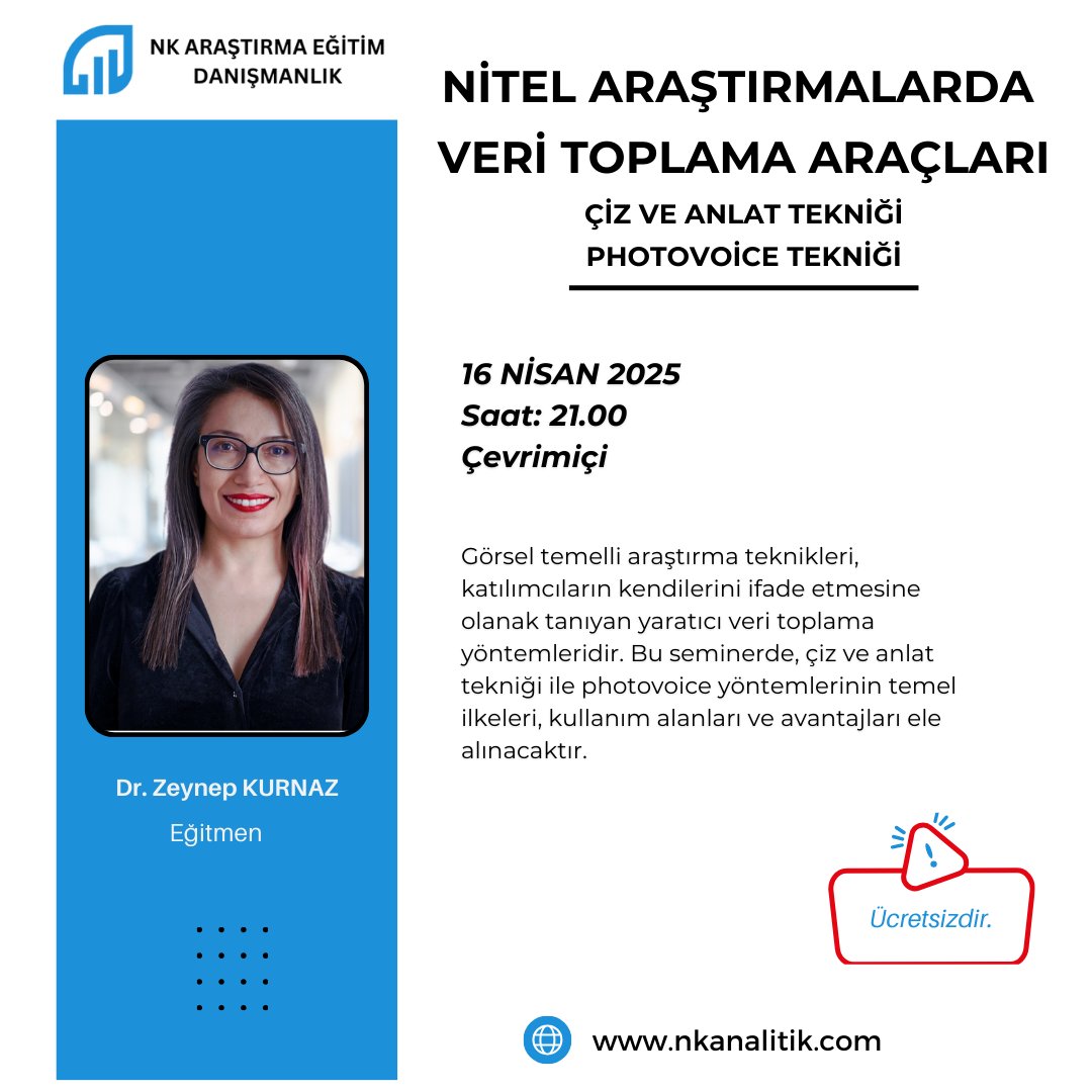 Zeynep Kurnaz (@navavar) on Twitter photo 16 Nisan 2025 Çarşamba 21.00de buluşalım ✨
Çiz ve anlat tekniği ile Photovoice (fotoses) yöntemlerinin temel ilkeleri, kullanım alanları ve avantajlarının ele alınacağı webinarımızı kaçırmayın!
Daha fazlası için takip et👉<a href="/nk_analitik/">NK Araştırma</a>
Hemen kayıt ol👉nkanalitik.com/magaza/ 16 Nisan 2025 Çarşamba 21.00de buluşalım ✨
Çiz ve anlat tekniği ile Photovoice (fotoses) yöntemlerinin temel ilkeleri, kullanım alanları ve avantajlarının ele alınacağı webinarımızı kaçırmayın!
Daha fazlası için takip et👉<a href="/nk_analitik/">NK Araştırma</a>
Hemen kayıt ol👉nkanalitik.com/magaza/