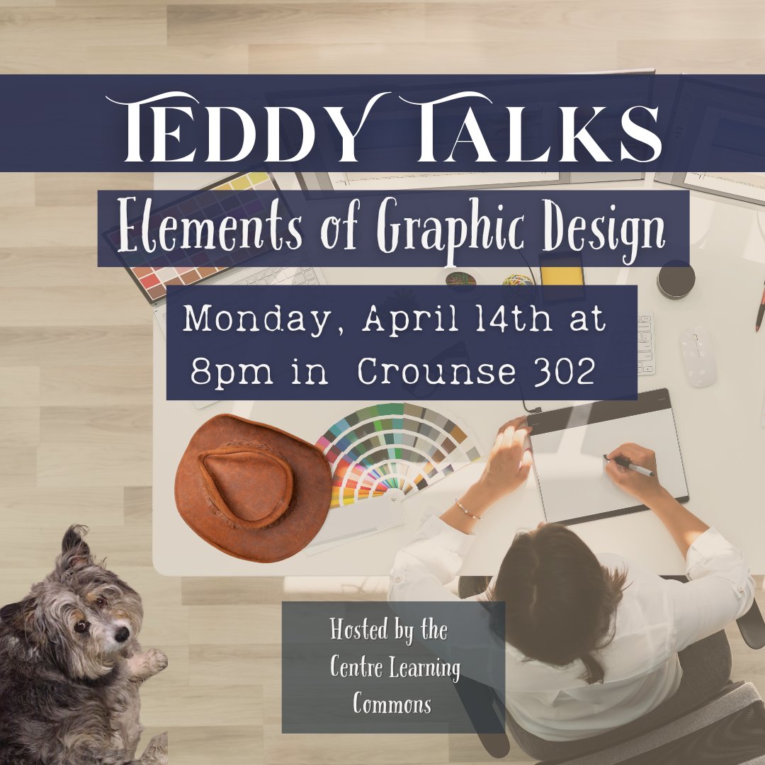 Need help taking your visual aids to the next level?
Please join two members of our Marketing and Communication department as the talk to us about elements of graphic design.
There are only three more Teddy Talks this term!