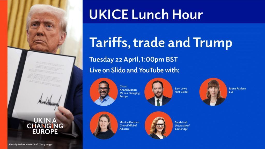 UK in a Changing Europe (@ukandeu) on Twitter photo 📉 Need some analysis on Trump’s tariffs?
📊 Sign up to our next webinar with economic & trade experts <a href="/anandMenon1/">Anand Menon</a> <a href="/SamuelMarcLowe/">Sam Lowe</a> <a href="/loyaladvisor/">Mona Paulsen</a> <a href="/drsarah_hall/">Sarah Hall</a> & Crowell Global Advisors' Monica Gorman👇
ukandeu.ac.uk/events/ukice-l… 📉 Need some analysis on Trump’s tariffs?
📊 Sign up to our next webinar with economic & trade experts <a href="/anandMenon1/">Anand Menon</a> <a href="/SamuelMarcLowe/">Sam Lowe</a> <a href="/loyaladvisor/">Mona Paulsen</a> <a href="/drsarah_hall/">Sarah Hall</a> & Crowell Global Advisors' Monica Gorman👇
ukandeu.ac.uk/events/ukice-l…