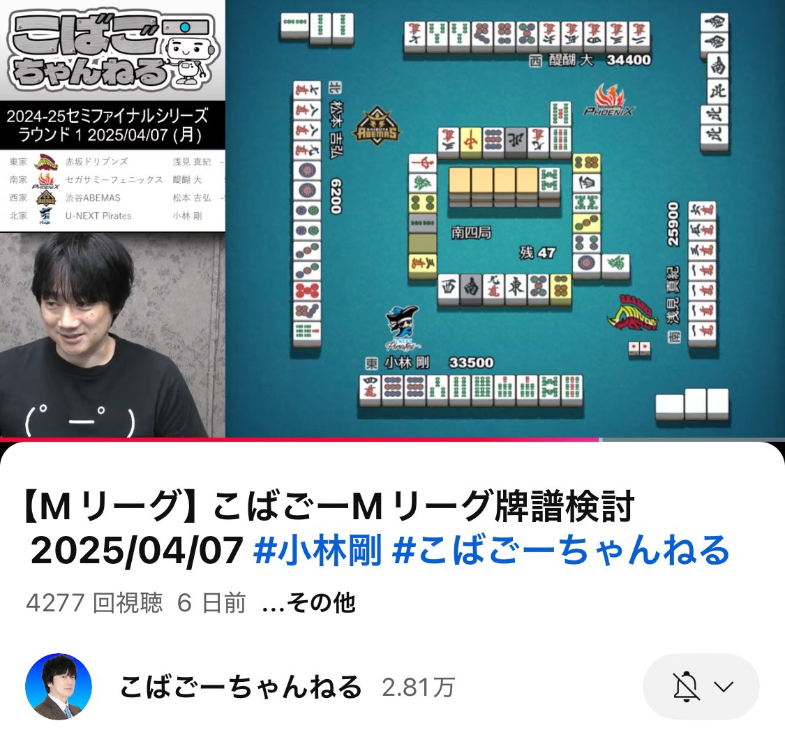 kobago5850's tweet photo. 小林剛「よく2着を狙っていると勘違いされていますが、1つでも上の着順が良くて、4着でも与えられた手牌で点棒を稼いだ4着ならそれで良い。みんな『普通にトップを狙います』と言いますが、順位点と素点の合計で得になるよう打つだけなので、トップを狙うのが普通ではないと思っています。」

#Mリーグ https://t.co/uX1bdjFT1H