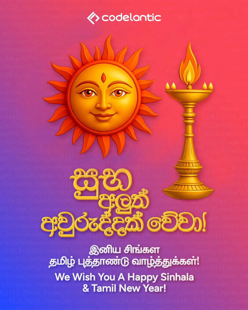 CodeLantic's tweet image. Team #Codelantic wishes you abundant wealth, boundless prosperity, and everlasting happiness. May good fortune accompany you every step of the way, and may your home be filled with joy and love.
Happy Sinhala & Tamil New Year!
#newyear