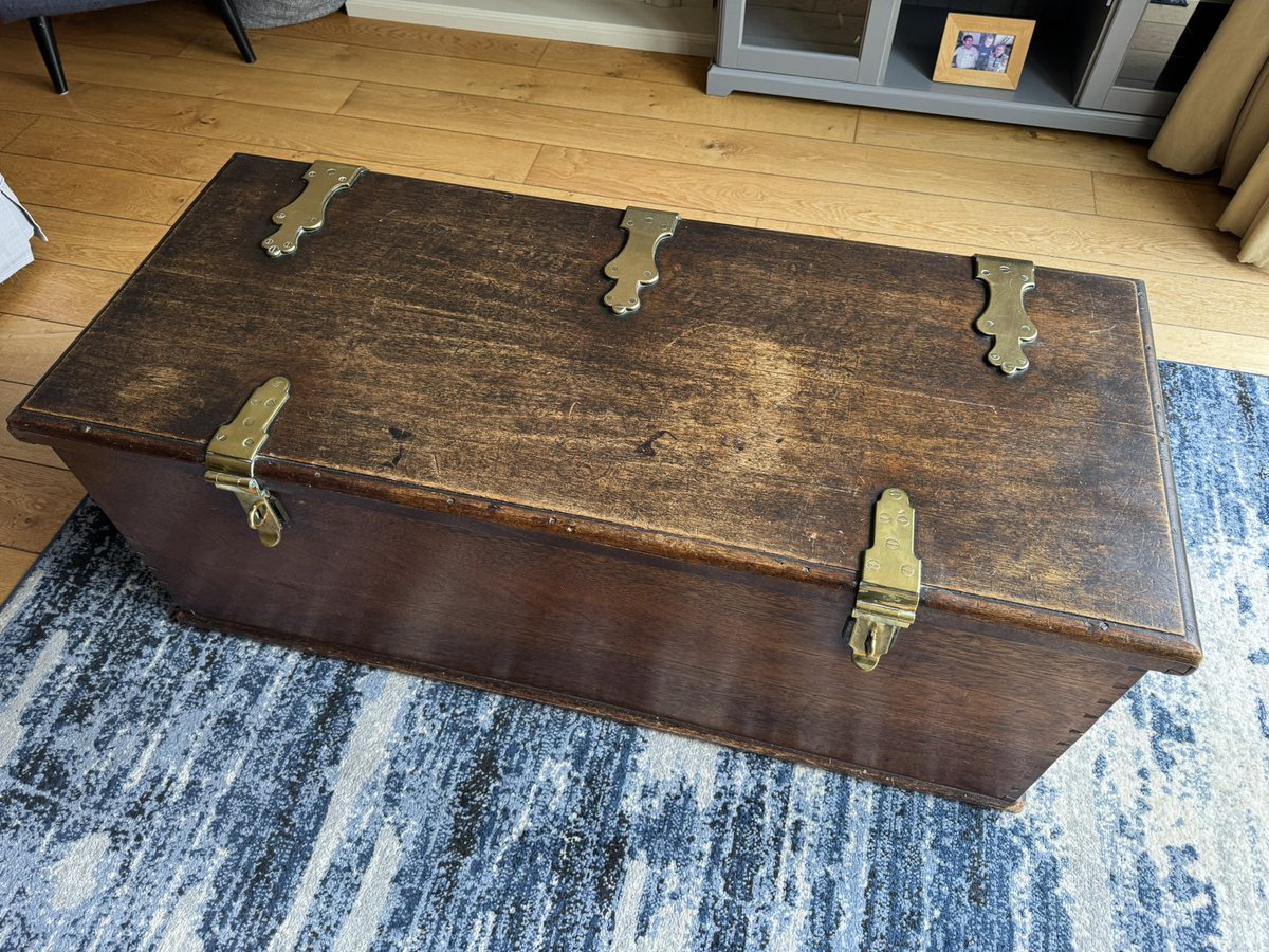 Was recently bequeathed my great-grandfather’s merchant navy sea chest. Late C19, oak, brass fittings; lovely bit of kit.

Imagine my surprise when I found it lined with a copy of the Telegraph dated 28 July 1974, with an advert announcing  record profits for British Steel😳