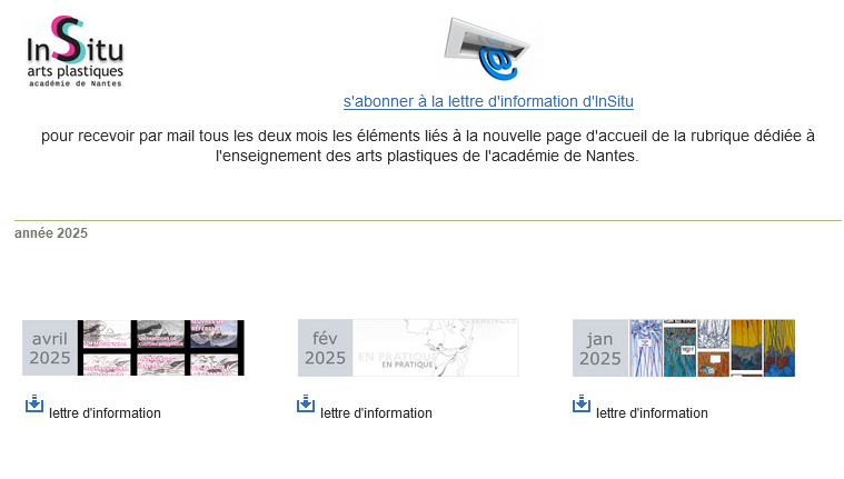 Pour suivre l'actualité d'#InSitu, rubrique #artsplastiques de l'académie de Nantes, s'abonner à la lettre d'information bimensuelle : pedagogie.ac-nantes.fr/arts-plastique…