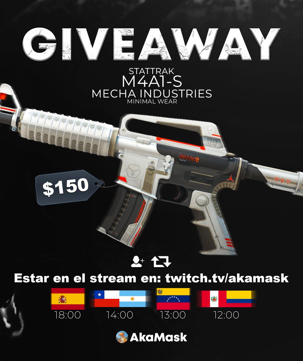 🎁SORTEO M4A1-S MECHA INDUSTRIES (MW)

💰+$150

Requisitos:
✅Follow &amp; RT
✅Estar en el stream (en un rato) ttv / akamask

GL❤️
