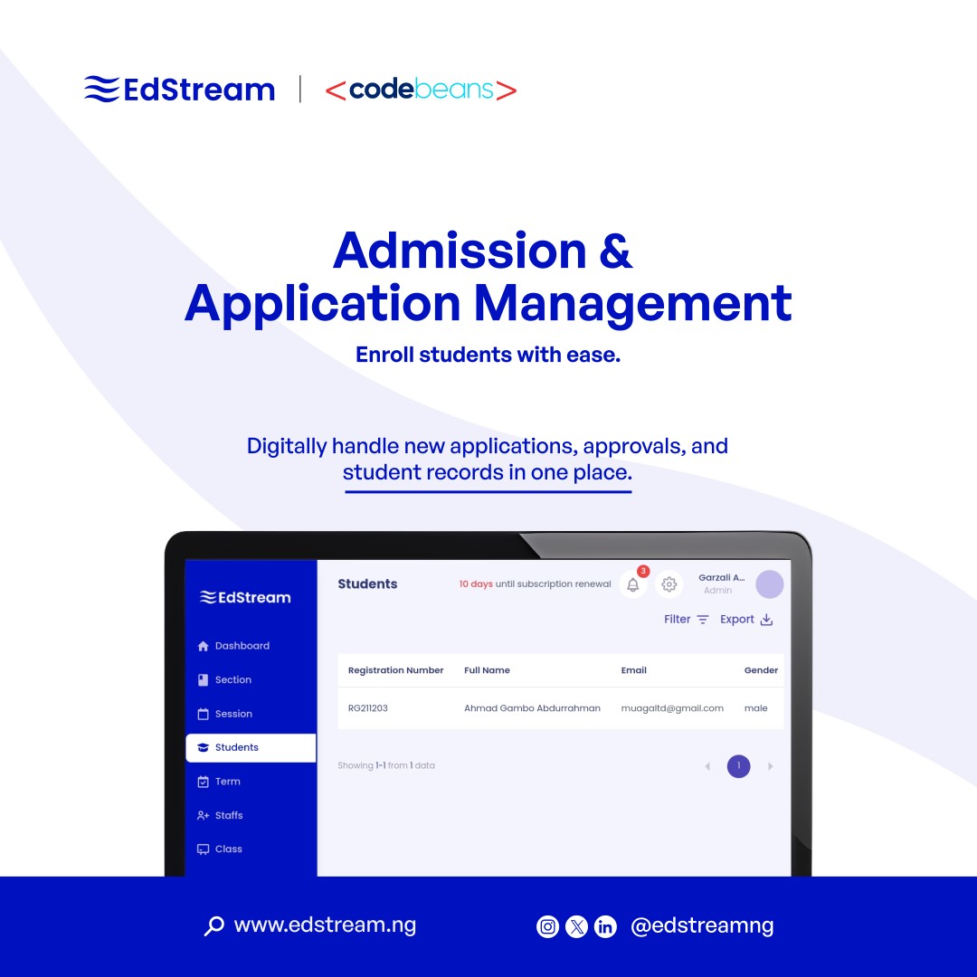 Edstreamng's tweet photo. Admissions made easy.
EDStream helps you manage applications and student data — all in one place.

.

.

#EDStream #DigitalAdmissions #SmartEnrollment #SchoolTech #EdTechAfrica https://t.co/ahSx3LDAXn