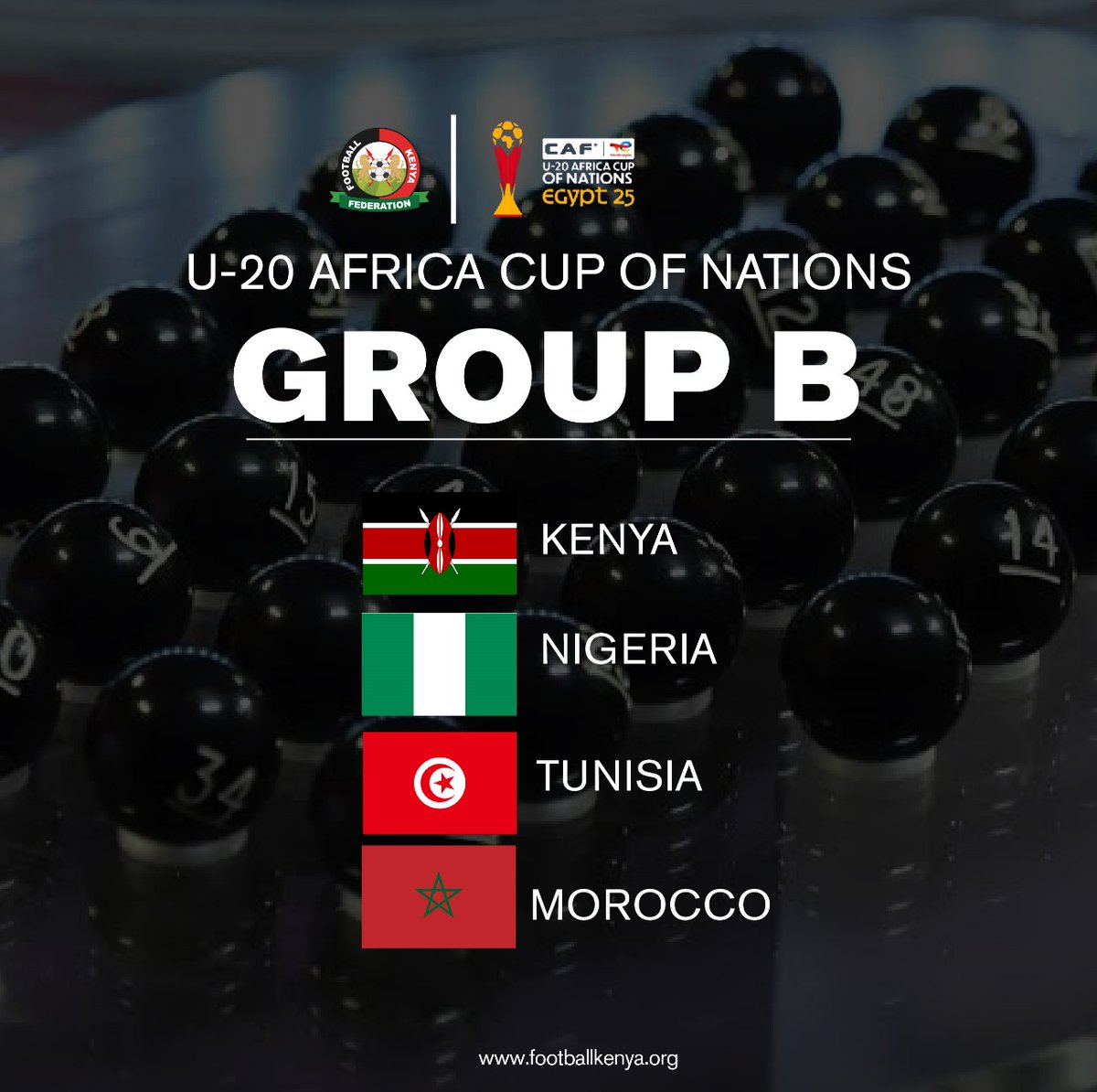 #RisingStars pulled in group B alongside Nigeria, Tunisia and Morocco in the upcoming U-20 Africa Cup of Nations in Egypt.
