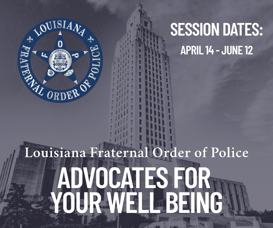 LouisianaFOP's tweet image. The 2025 #LaLege session starts tomorrow, Apr 14! Bills affecting LA law enforcement benefits, safety &amp;amp; ops are on deck. The LA FOP is at the Capitol advocating for YOU. Stay tuned for updates &amp;amp; be ready for advocacy calls! Your voice matters. #LAFOP  #laleovoice