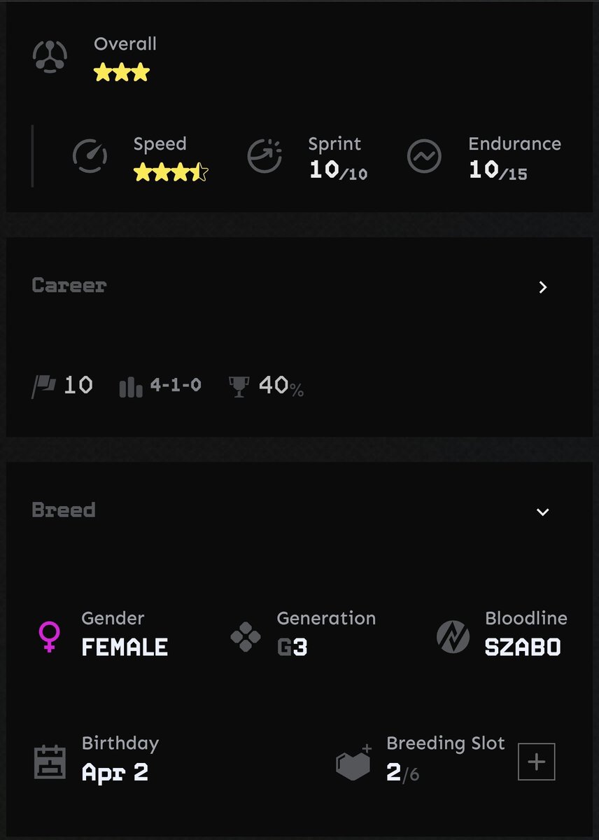 RMBL Genetics 🧬 (@resonanttrader) on Twitter photo Giving away my 40% Win Rate Mare with 2 breeding slots! Perfect way to get on the ROI leaderboard before it's too late! 🧬
Repost + Tag a friend to Enter 🔥
<a href="/zed_champions/">ZED CHAMPIONS</a> Giving away my 40% Win Rate Mare with 2 breeding slots! Perfect way to get on the ROI leaderboard before it's too late! 🧬
Repost + Tag a friend to Enter 🔥
<a href="/zed_champions/">ZED CHAMPIONS</a>