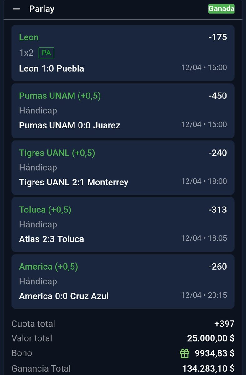ChapitoApuestas's tweet image. Chulada de Parlay que Ganamos en mi GRUPO PARLAYS el día de Ayer ✅️💣 !!!!

¿Jalas para otro Parlaysito hoy? 🔥

Si dejas ❤️, te lo mando por DM.