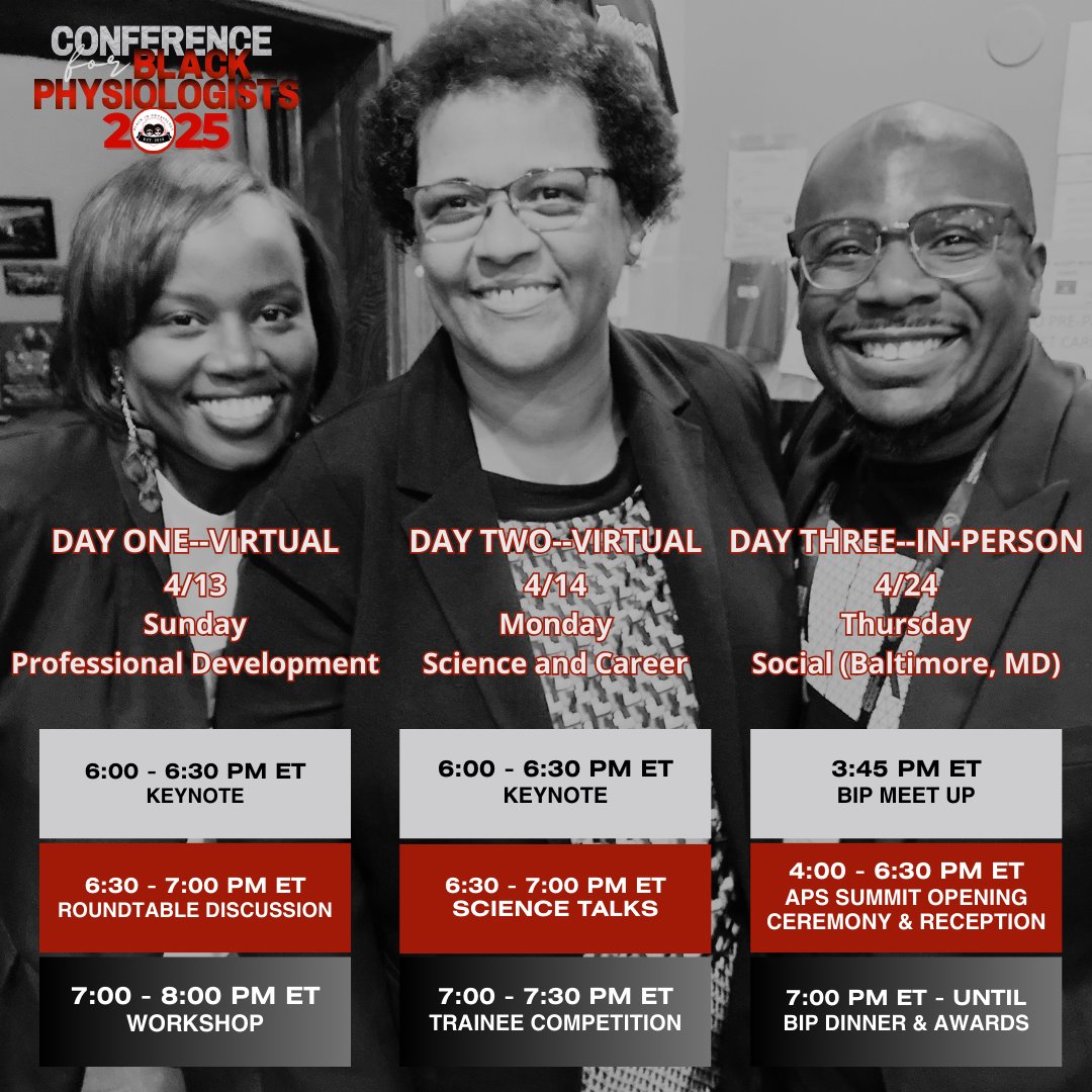 Black in Physiology (@blackinphysio) on Twitter photo C4BP 2025 kicks off TODAY! Don’t miss a moment—check out the official agenda in our interactive flipbook! From keynotes to competitions, it’s all here.
📖 Agenda: online.flippingbook.com/view/451316033…
📝 Register: us06web.zoom.us/webinar/regist…
🎟️ Social Tickets: app.autobooks.co/pay/black-in-p… C4BP 2025 kicks off TODAY! Don’t miss a moment—check out the official agenda in our interactive flipbook! From keynotes to competitions, it’s all here.
📖 Agenda: online.flippingbook.com/view/451316033…
📝 Register: us06web.zoom.us/webinar/regist…
🎟️ Social Tickets: app.autobooks.co/pay/black-in-p…