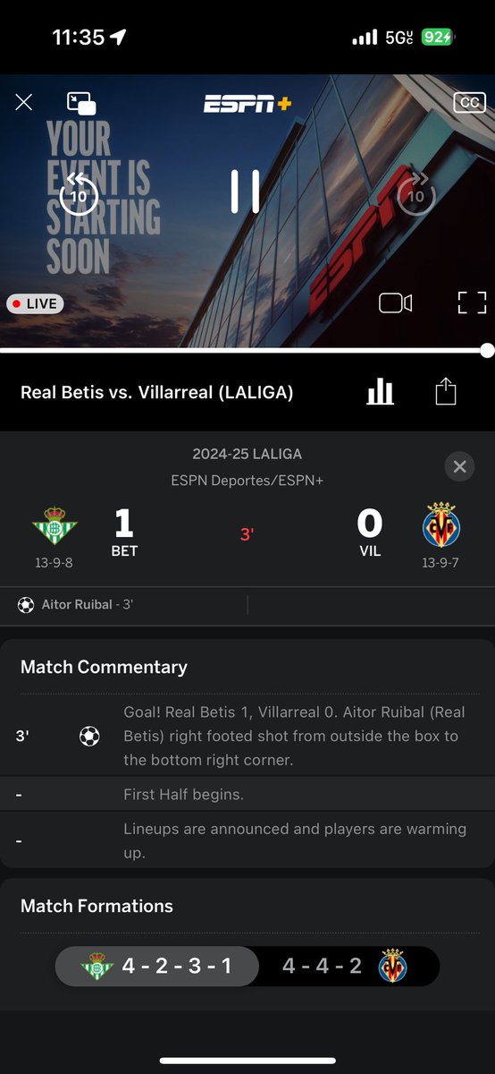 Wtf <a href="/espn/">ESPN</a> 
How is it 1-0 third minute and the event hasn’t started yet