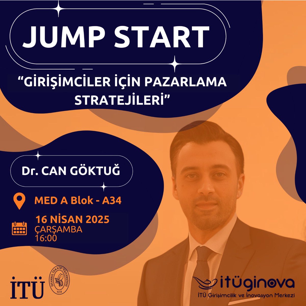📣Jump Start programımız, Dr. Can Çoktuğ'un "Girişimciler için Pazarlama Stratejileri" eğitimiyle 16 Nisan Çarsamba günü 16.00'da MED A34'te devam edecek.🔔
🎯Etkinliklerinden haberdar olmak ve bildirim almak için İTÜ GİNOVA WhatsApp Kanalına katılmayı unutma!
Link Bio' da 🙏🏻
