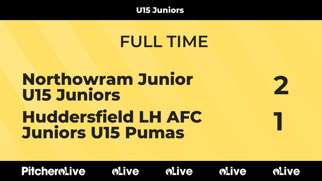 FULL TIME: Northowram Junior U15 Juniors 2 - 1 Huddersfield LH AFC Juniors U15 Pumas
#NORHUD #Pitchero
njfc.co.uk/teams/153551/m…