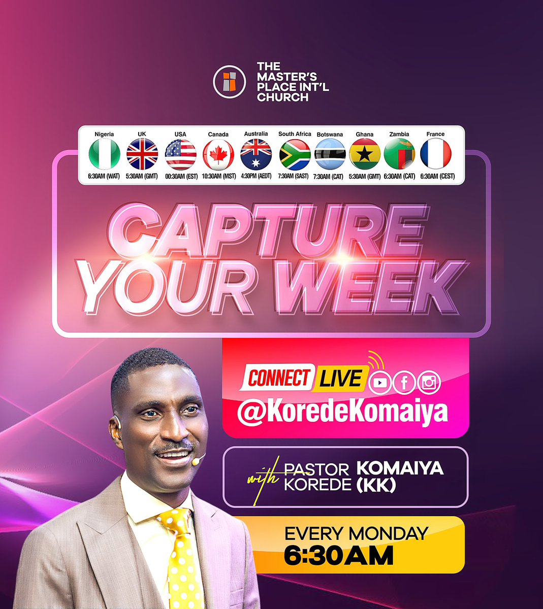 CAPTURE YOUR WEEK with powerful and precise prophetic words that align your steps, straighten every crooked path, and pave the way for your expectations to manifest.

Join me tomorrow, Monday, 14th April, by 6:30am WAT, live on all social media platforms, from anywhere in the