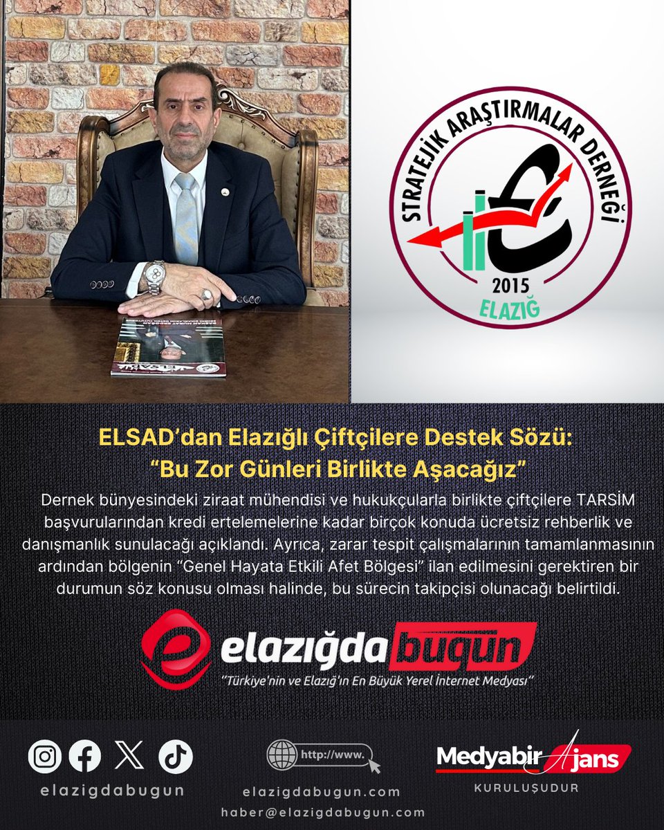 elazigdabugun's tweet photo. ELSAD’dan Elazığlı Çiftçilere Destek Sözü: “Bu Zor Günleri Birlikte Aşacağız”
https://t.co/dkzRoFmGE6 https://t.co/npbzQofDSB