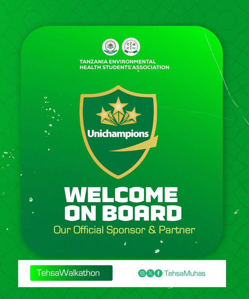 Zahoro Ally (@zahoroally5) on Twitter photo News!🤩💥
We are proud to welcome Unichampion as one of our sponsors and partners for TehsaWalkathon Season 1.✅
Unichampion is a dynamic, youth-led competition that empowers university and college students across Tanzania to take action on climate change and mental health. News!🤩💥
We are proud to welcome Unichampion as one of our sponsors and partners for TehsaWalkathon Season 1.✅
Unichampion is a dynamic, youth-led competition that empowers university and college students across Tanzania to take action on climate change and mental health.