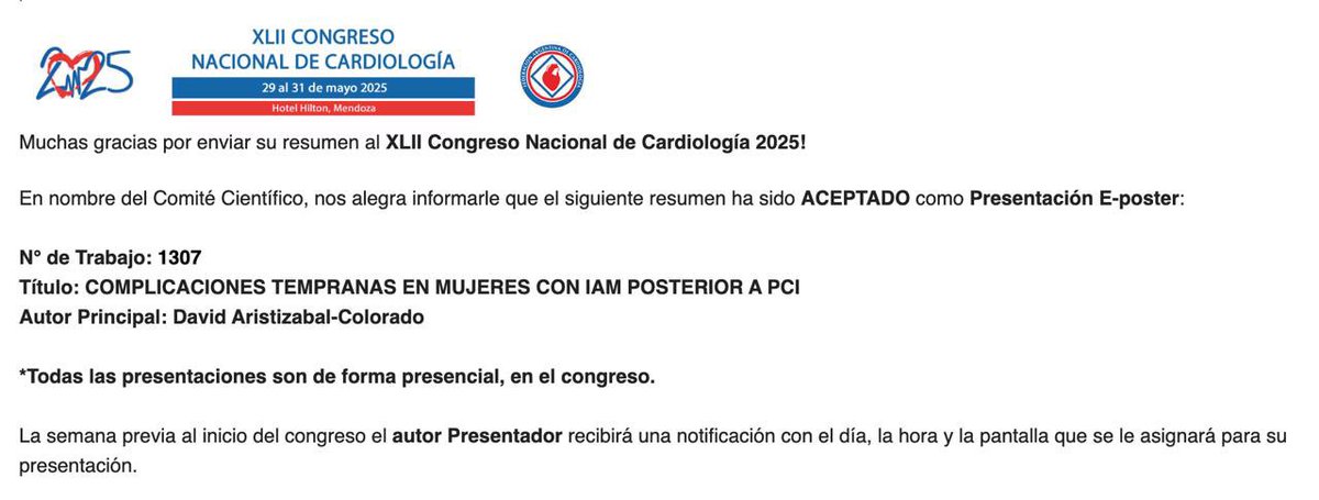Santiago sierra castillo (@santiagosc28) on Twitter photo Tenemos una presentación oral y cinco trabajos de investigación aceptados como póster para la SIAC 2025. Además, también nos aprobaron un póster en el Congreso de Cardiología en Argentina. Todo gracias a un equipo excelente. <a href="/davidaristiz/">David Aristizabal C.</a> <a href="/Danilowere/">Danilo Weir Restrepo</a> <a href="/CardioBornan/">Norberto Bornancini</a> <a href="/adribaran/">Adrian Baranchuk MD FACC FRCPC FCCS FSIAC</a> Tenemos una presentación oral y cinco trabajos de investigación aceptados como póster para la SIAC 2025. Además, también nos aprobaron un póster en el Congreso de Cardiología en Argentina. Todo gracias a un equipo excelente. <a href="/davidaristiz/">David Aristizabal C.</a> <a href="/Danilowere/">Danilo Weir Restrepo</a> <a href="/CardioBornan/">Norberto Bornancini</a> <a href="/adribaran/">Adrian Baranchuk MD FACC FRCPC FCCS FSIAC</a>