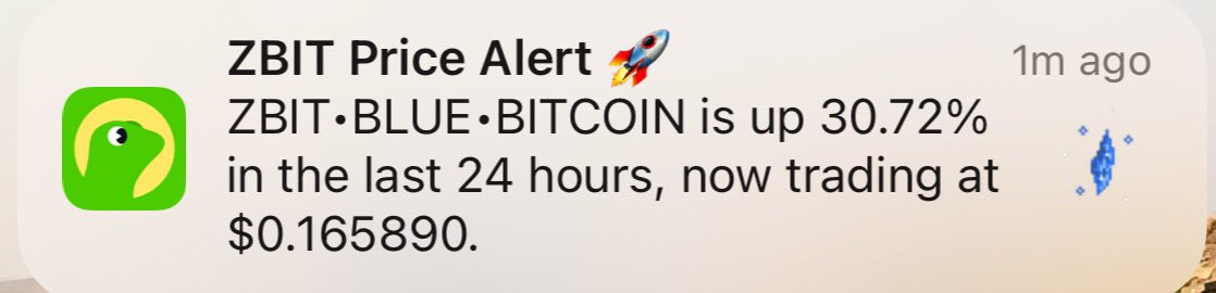 I love getting these $ZBIT alerts from <a href="/coingecko/">CoinGecko</a>!