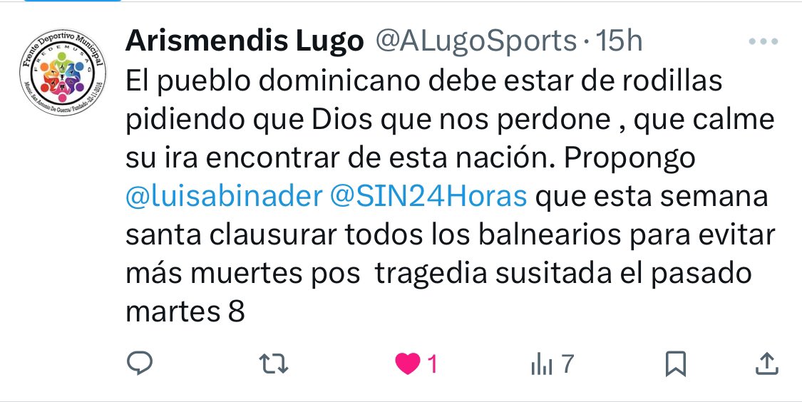 ALugoSports's tweet photo. Excelente señor presidente. @luisabinader @SIN24Horas Es tiempo de orar. Actuó como un verdadero líder. https://t.co/N5iGMfqpGx