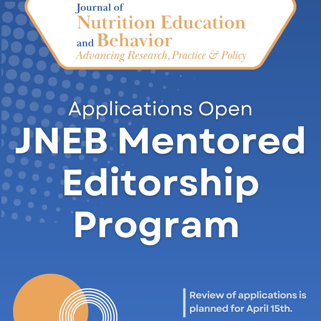 ⏰One day left to apply!
The Journal of Nutrition Education and Behavior (JNEB) is inviting applications to its Mentored Editorship Program.

 🔗Learn more about the position and apply before April 15: bit.ly/42cJSQZ