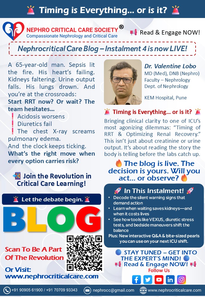 *Nephrocritical Care Blog: Installment 4* 
Something’s brewing at the edge of kidney and heart… 🫣🩺💔🩻

A patient spirals 🌀. The team hesitates ⏳.
One move too soon ⚡… and recovery may vanish 🌫️.
Wait too long 🕰️… and the price could be fatal ☠️.

A case that will test