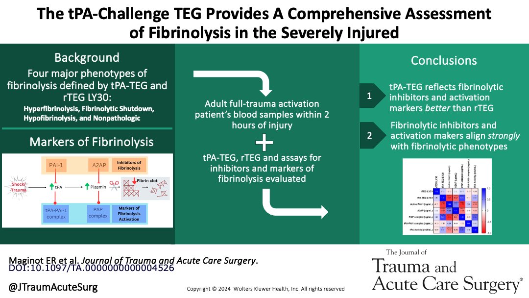 JTraumAcuteSurg's tweet photo. Exploring trauma-induced coagulopathy, we utilized biomarkers of fibrinolysis to further define four fibrinolytic phenotypes after severe traumatic injury #Trauma #AcuteCareSurgery #Fibrinolysis
@e_magination95 @ChrisBarrettMD #UNMCSurgery #UNMC_ACS
https://t.co/h1FQRNvn7D https://t.co/Ok01VPFzU3