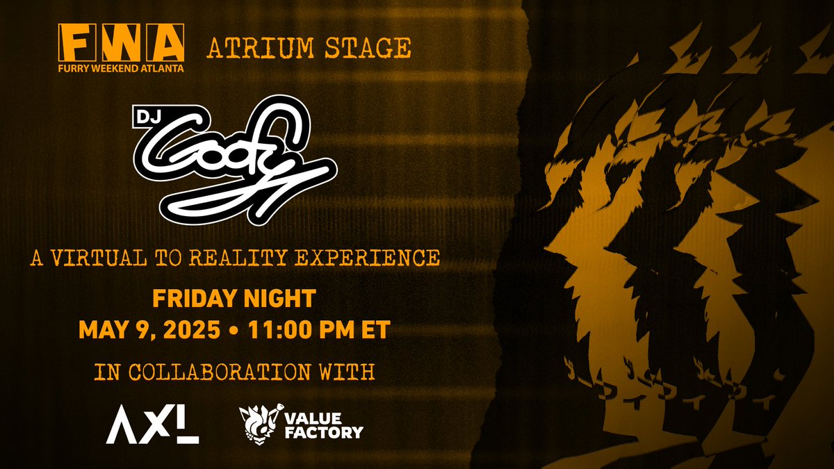 DJGoofyVR's tweet photo. RETURNING TO ATLANTA!!!

This year, I will return to @FurryWeekend for a one-of-a-kind performance!

With creative collaborations from @vihua_ and @Value_Factory, you don't want to miss this!

Join me Friday, May 9th, at 11 pm ET on the Atrium Stage! https://t.co/rMkq7SoYyj