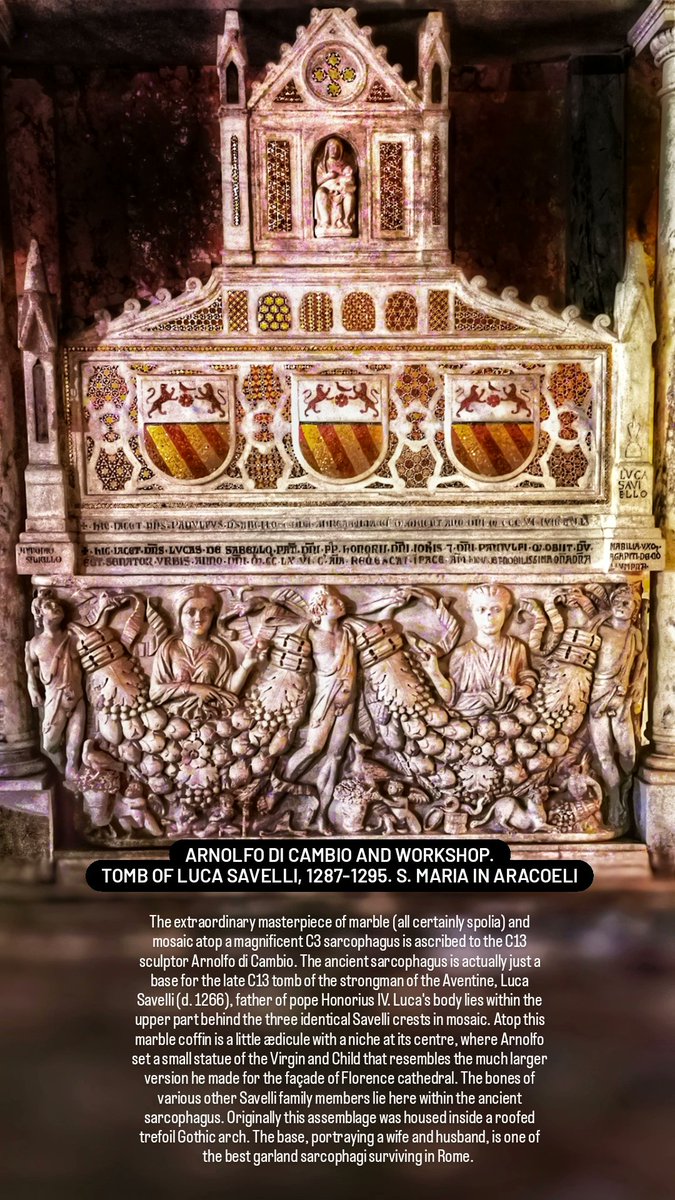 antmoose's tweet photo. #SpoliaSunday leads us back to that treasure-house of #spolia, #SantaMaria in #Aracoeli on the #Capitoline hill in #Rome, where a splendid C3 #sarcophagus is just part of the monumental assemblage of the tomb of several members of the #Savelli family. https://t.co/UJa3vzb1cD