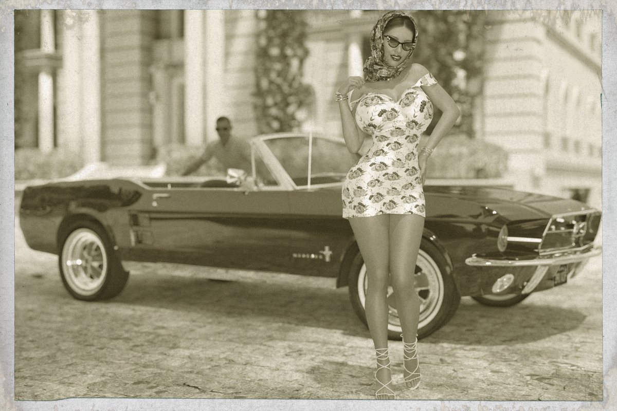 #3dx #isaacwildwood3d #busty #curvy #heels #dress #scarf #sunglasses #outdoors #convertible